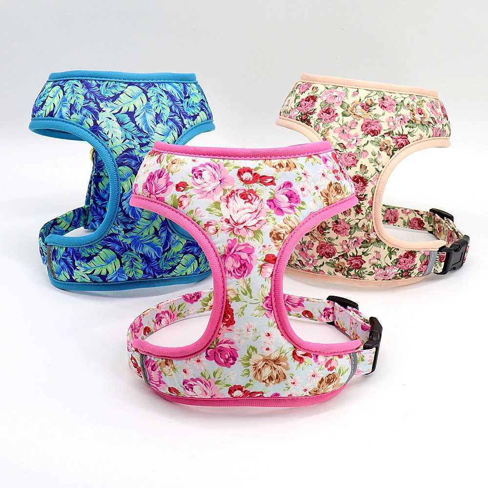 Cute printed dog harness set soft mesh pet small dog cat harness adjustable walking lead suitable for small and medium-sized dogs cats Chihuahua X2503