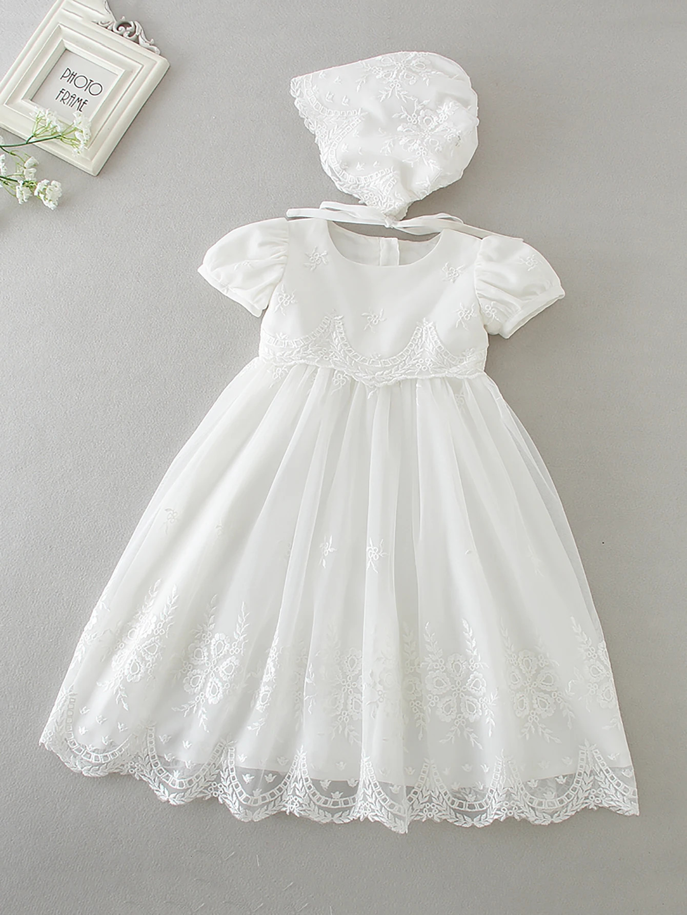 Baby Girls Christening Baptism Dress Flower Embroidered Gown Outfit for Birthday Party Special Occasion 250325