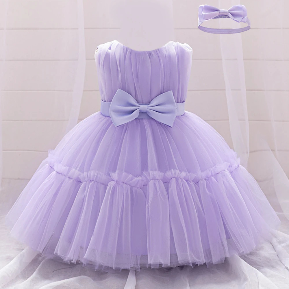 Baby Pleated Girl Princess Dress Outfit Infant White 1st Birthday Baptism Dress Toddler Bow Party Wedding Prom Gown Baby Clothes 250325