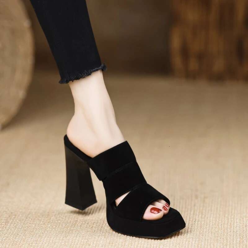 High Women Summer New Black Hook Heels Party Shoes Woman Fashion Buckle Strap Platform Sandals