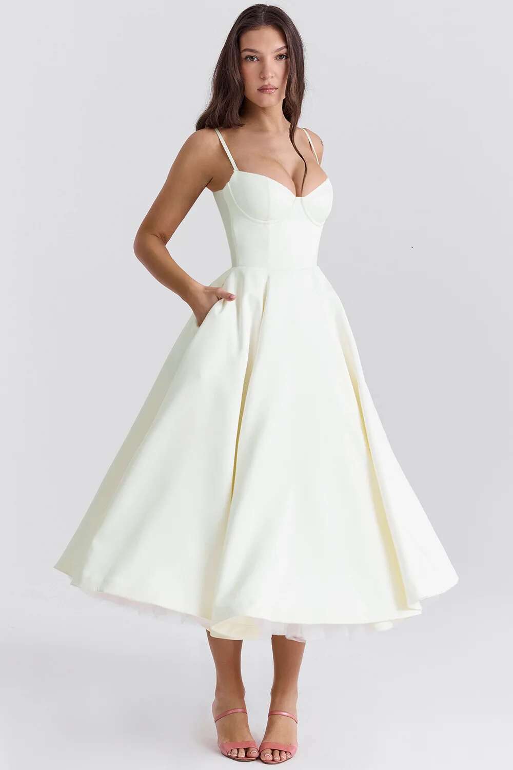 Dresses Women's Sweetheart Birthday Light Blue Midi For Prom Party Beige Color Milksmaid Dress