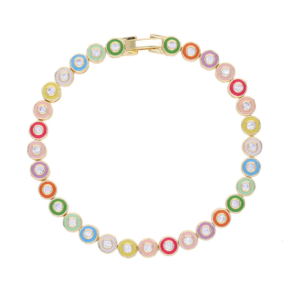 Round Cubic Zirconia Bracelet for Tennis Suitable for Women Jewelry Golden Rainbow Cz Gorgeous Fashion Bracelet 250322