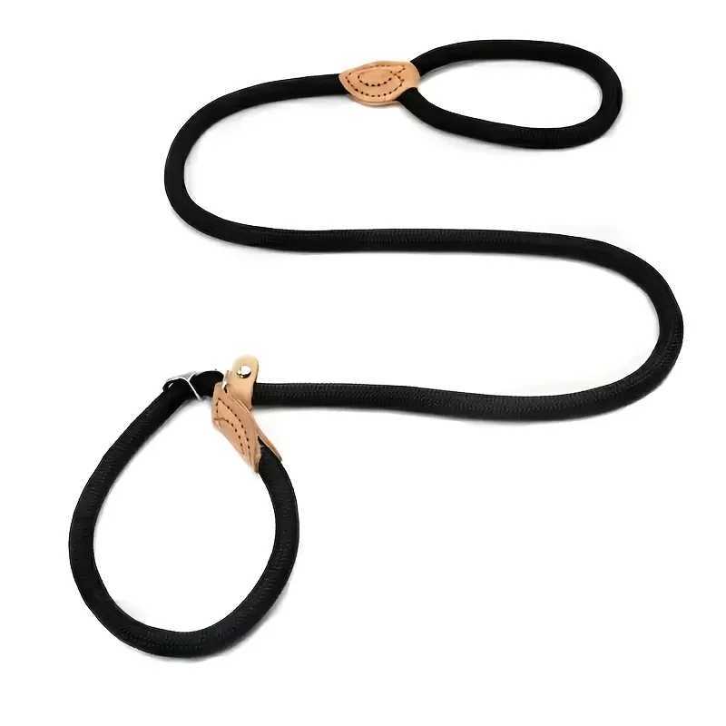 Dog leash sliding traction control no pull ring belt durable leather joint and adjustable metal buckle P-shaped pet collar X250326