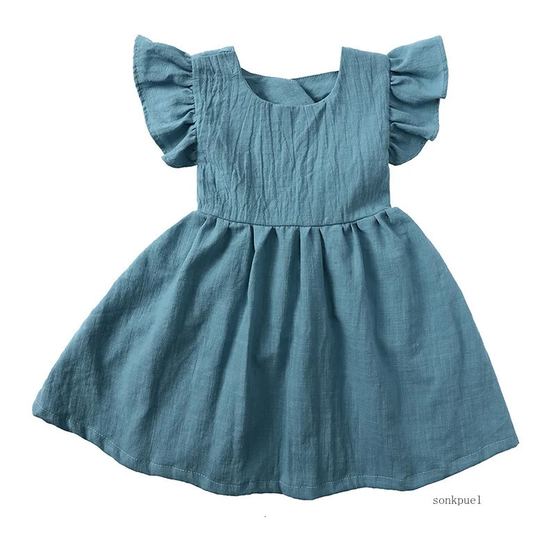 Summer Infant Girls Dress Flying sleeve Cotton Linen born Baby Girls Princess Dress Kids Party Dresses 250326