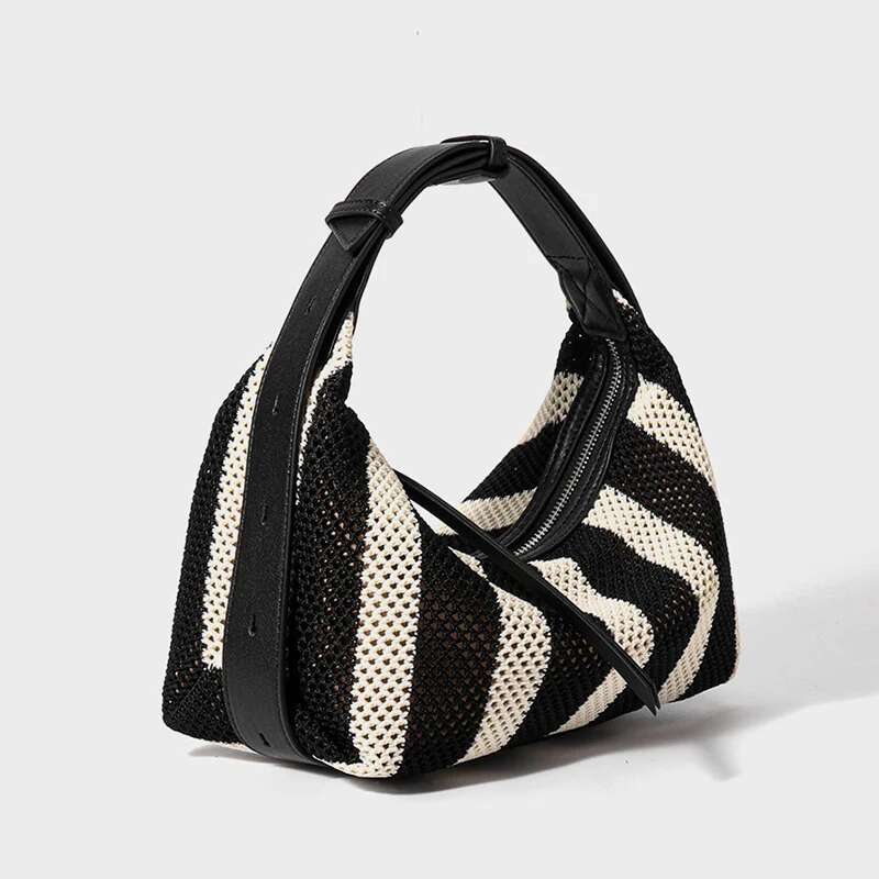 Formeki Women Shoulder Striped Weave Pillow Ladies Female Banana Casual Tote Bag