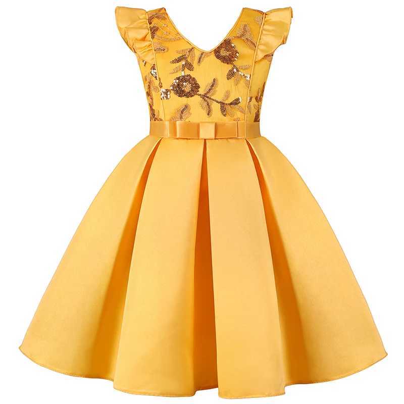 Floral sequin girls dress summer sleeveless fashion princess dress birthday gift 2-10 year old childrens clothing W250326