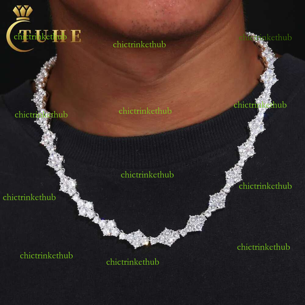 Pass Dia Tester Prong VVS Moissanite Rhombus Chain White Gold Sterg Sier Mossanite Tennis Necklace For Men