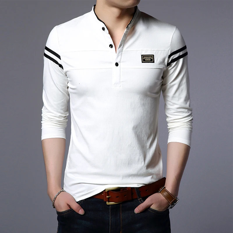 Mens fashion summer long sleeved polo Tshirt casual cotton breathable top stand collar Korean comfortable shirt 250326