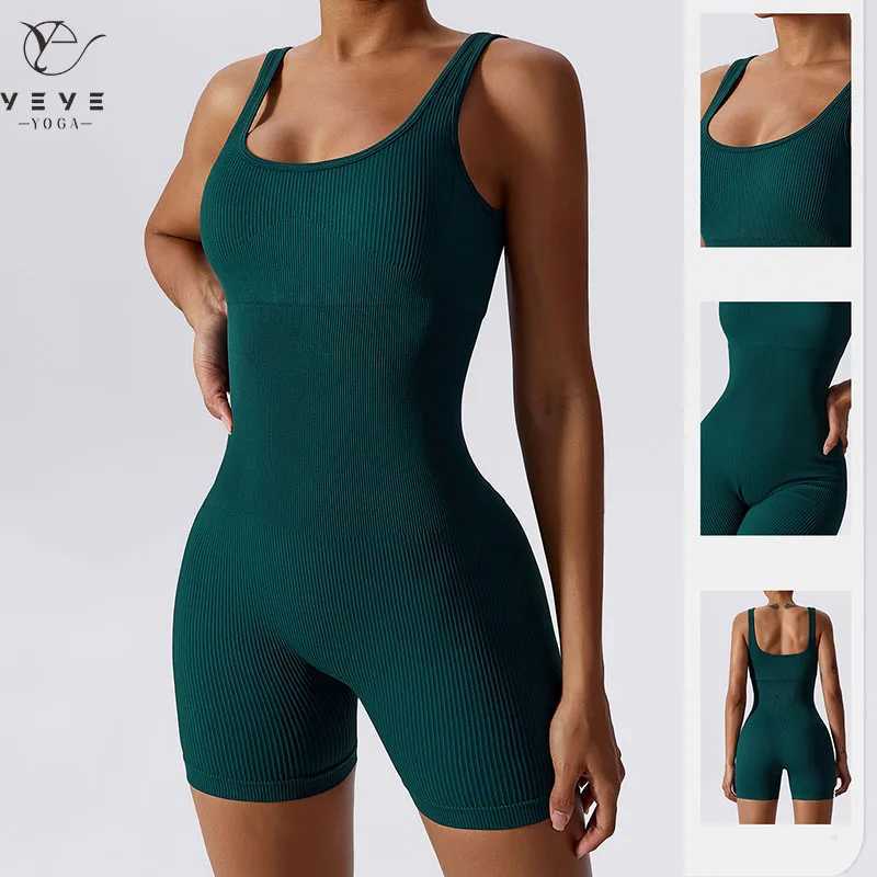 Womens yoga jumpsuit one-piece abdominal control seamless ribbed jumpsuit pad sports bra jumpsuit fashionable fitness sportswear W250326