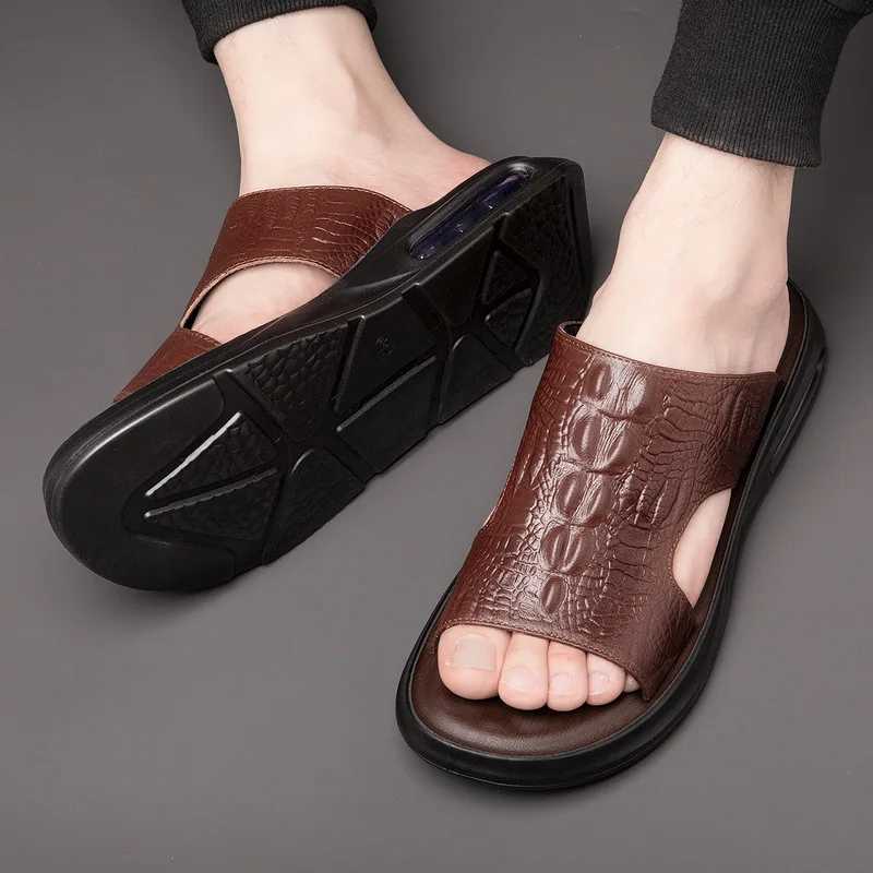 Summer new mens leather sandals odile printed casual slippers Air Cushi flip sandalsXJ250326