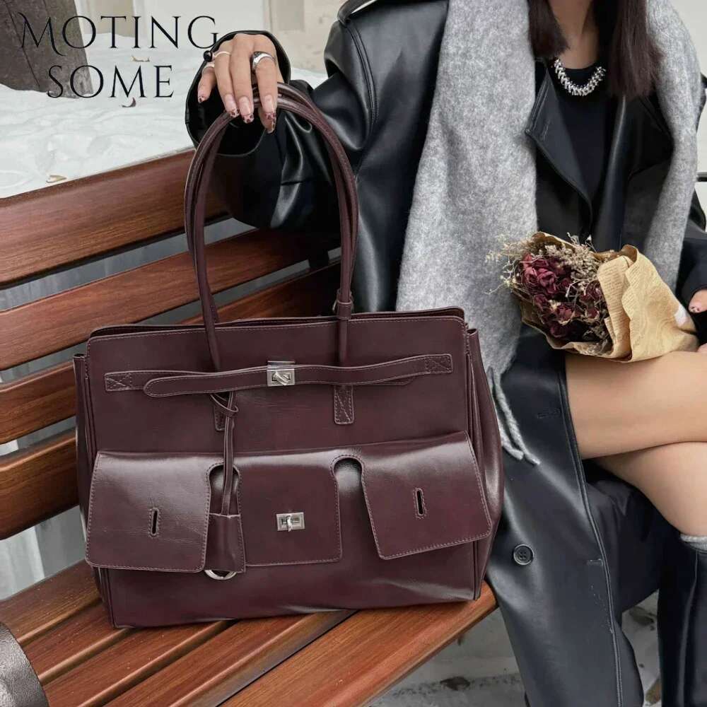 Motingsome Cowhide Tote Frist Layer Genuine Leather Women Lady 2025 Motorcycle Purse Niche Underam Messenger Bag