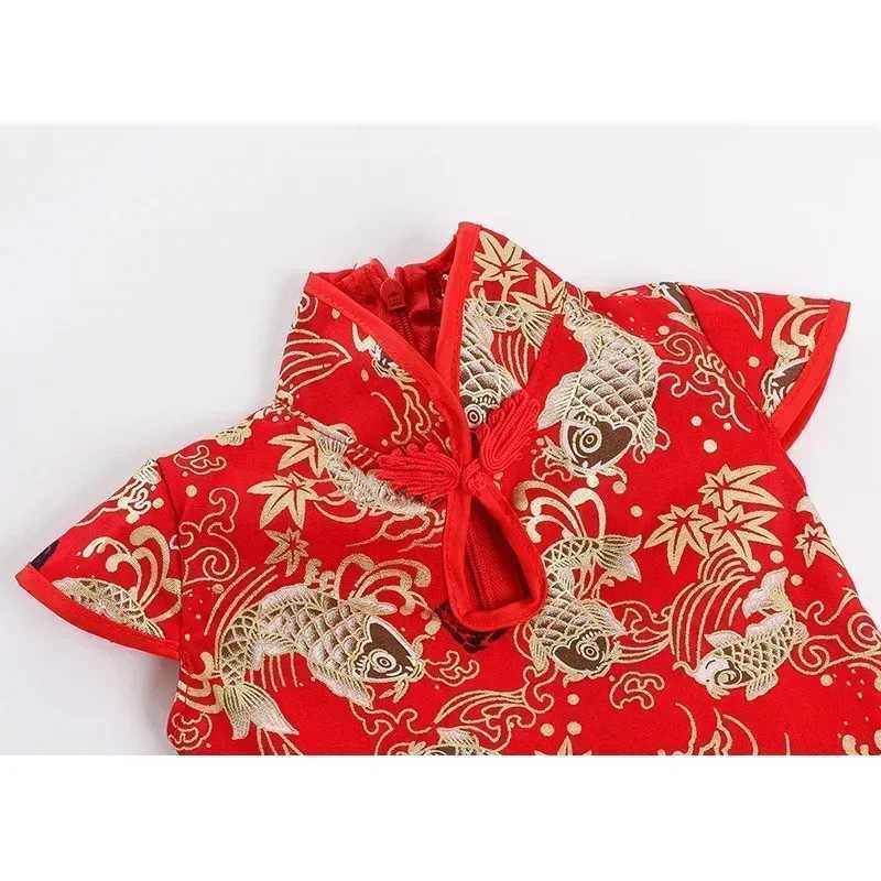 Red Girl Summer Dress Cheongsam Chinese Fashion Performance Childrens Cheongsam Baby Net Princess Dress Childrens Clothing Vest W250326