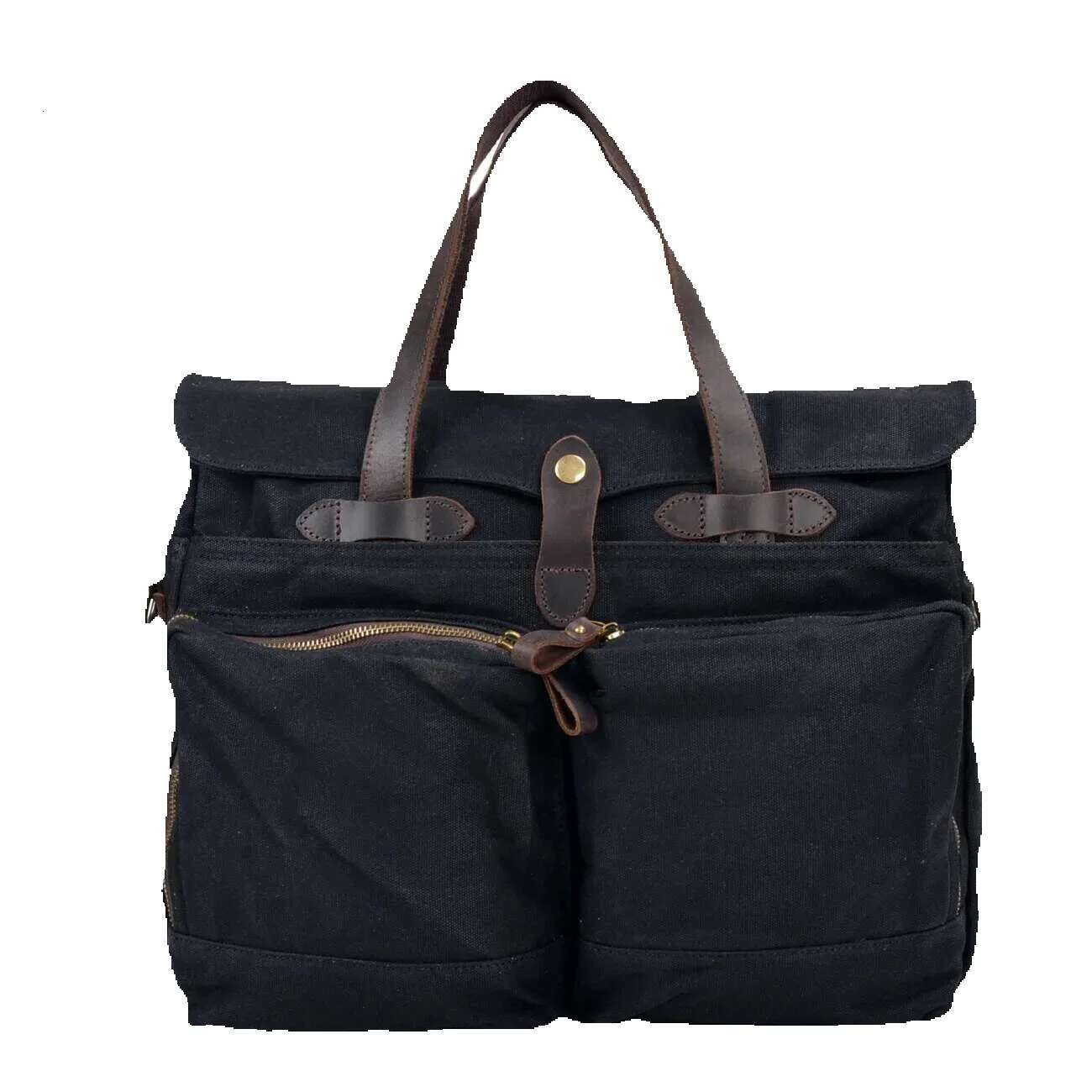 15.6-Inch Thickened First-Layer Cowhide Waterproof Waxed Canvas Briefcase Retro Men's Shoulder Crossbody Messenger Bag