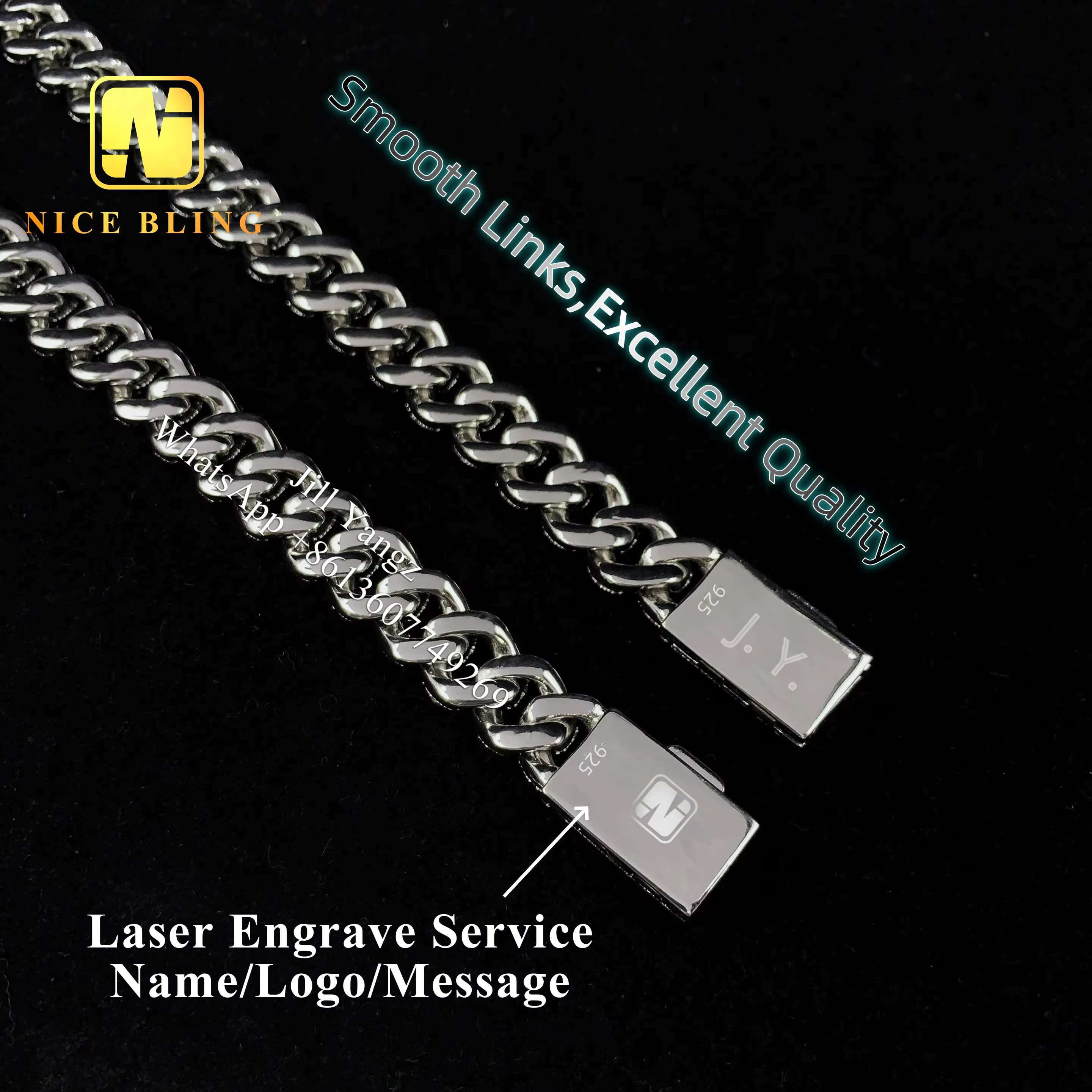 Ready Stocks 12mm Moissanite Cuban Bracelet Soldier Chain 18k Gold Plated Necklace Silver Cuban Link Chain Monaco Chain
