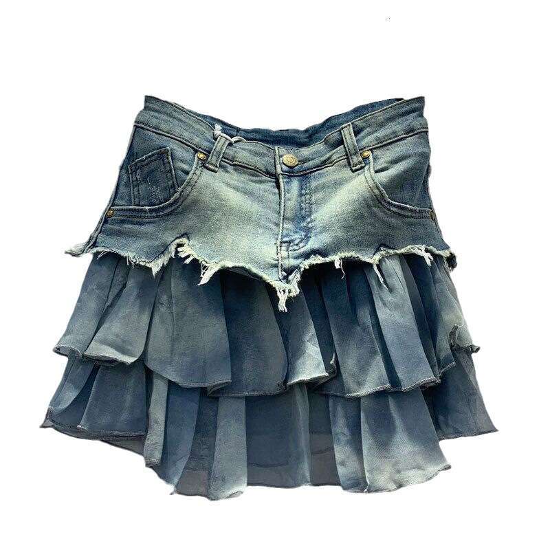 Splicing Denim Midi For Women's Summer 2023 New Style, Age Reducing, Versatile, Stylish, High Waisted, Slimming A-Line Short Skirt Trend