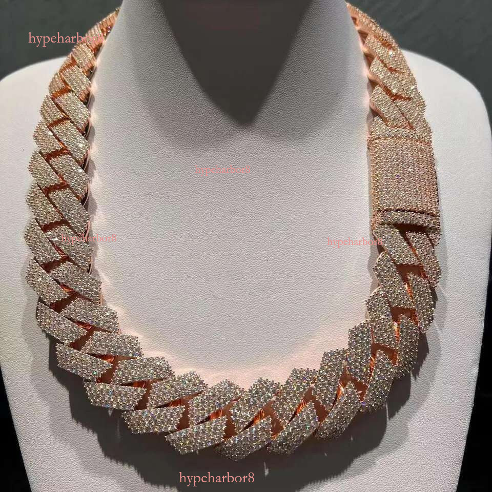 Bulky Prong Setting 20Mm 4 Rows Sterg Sier Iced Out VVS Moissanite Cuban k Chain