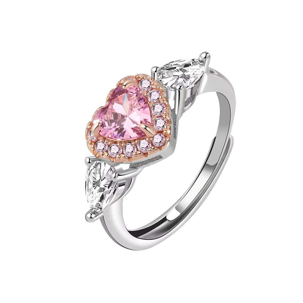 Adjustable 925 Sterling Silver Engagement Ring Rhodium Plated With Moissanite and Cubic Zirconia Diamonds Price Ring