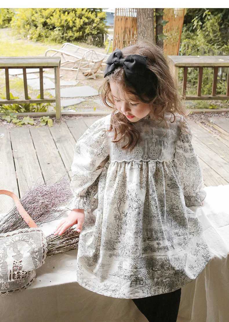 Girls casual dress landscape painting lace stitching work princess dress childrens clothing girls 2 to 7 years wedding dress W250326
