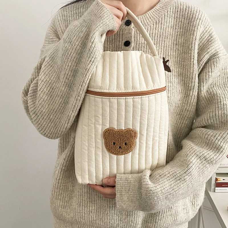 Baby Diaper Bag for Mom Cotton Bear Mommy Bags Nappy Diapers Organizer Zipper Women Handbags Maternity Bag Cartoon Beige SacC250326