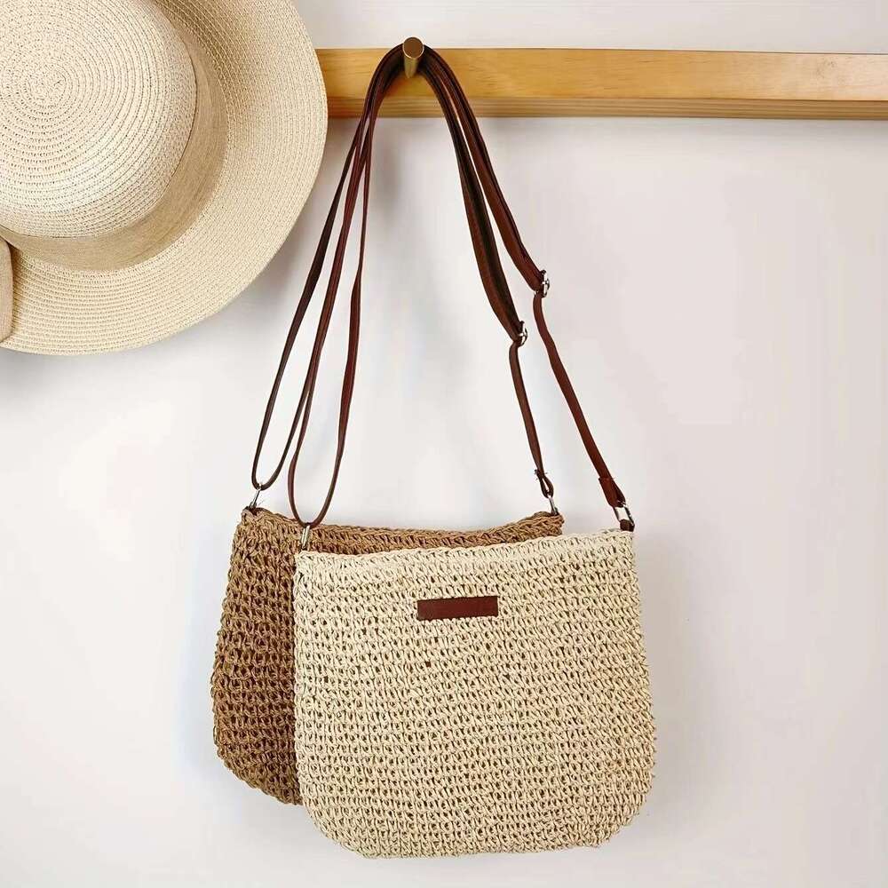 Handmade straw woven casual versatile trendy and minimalist small leather brand crossbody bag