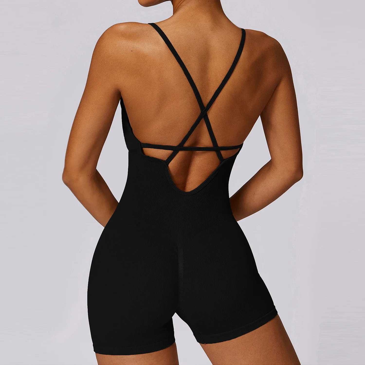 Yoga sports jumpsuit womens seamless back spaghetti shoulder strap fitness integrated gym quick drying exercise running fitness suit W250326