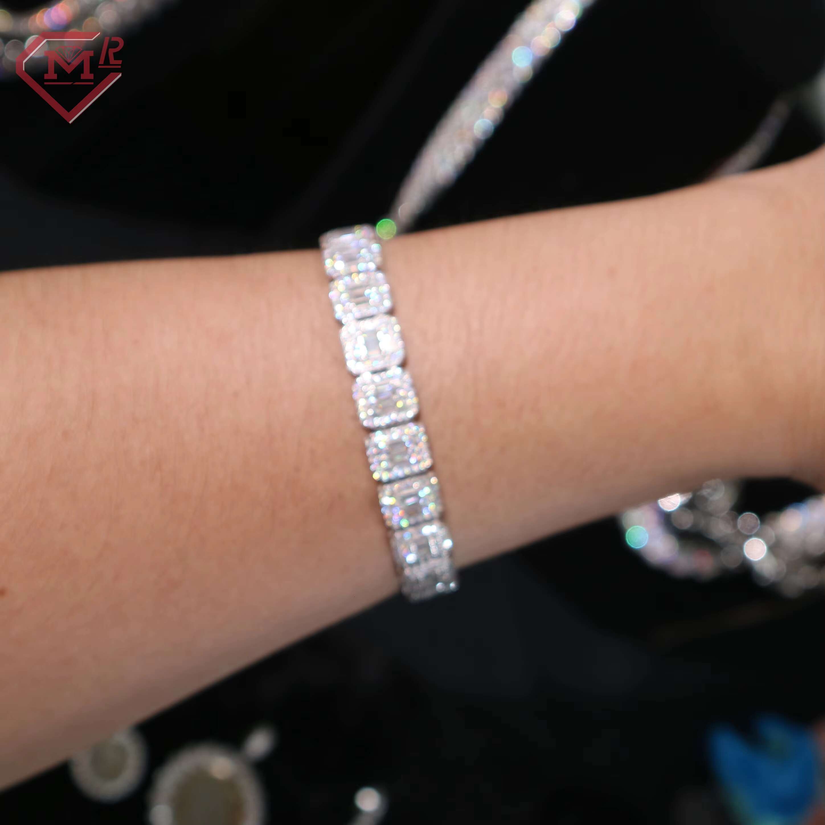 Luxury Moissanite Tennis Bracelet Chain Cluster 2 Stone 925 Sterling Silver Custom Moissanite Chain