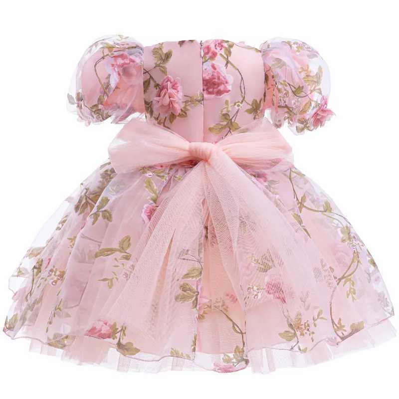 2024 Rose Girl Dress Summer Mesh Fashion Bow Princess Dress Christmas Gift 1 2 3 4 5 6 Year Childrens Clothing W250326
