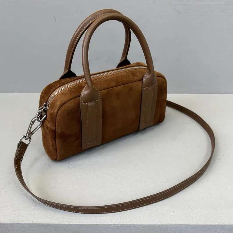Retro Suede Boston Pillow Pack Women Brand Designer Shoulder Bowg Bag 2024 Autumn Winter High Street Fashion Crossbody Bags