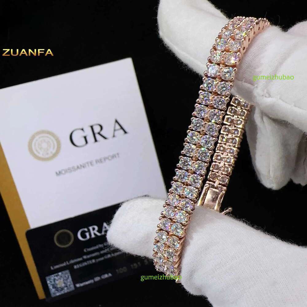 New design two rows real gold plated bracelet sterg sier vvs moissanite hip hop jewelry lab dia tennis chai