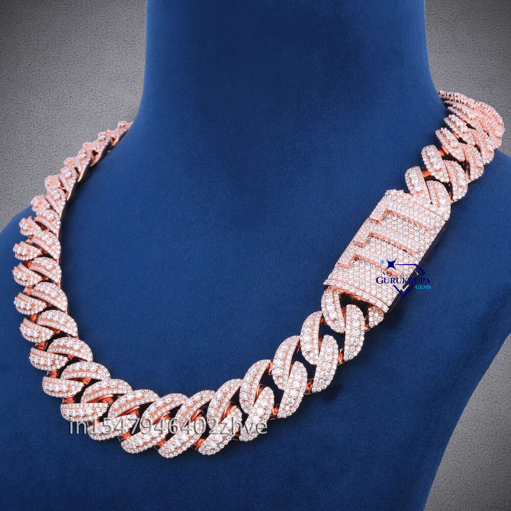 Hiphop Moissanite Necklace Custom Lock 20mm Cuban Link Chain VVS Diamond Moissanite Chain Solid 925 Silver Ice Jewelry