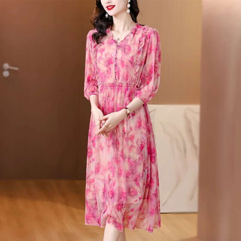 Real Mulberry Silk Dress Summer 2024 New French Gentle and Aging Reducing Foreign Style Fragmented wer Skirt