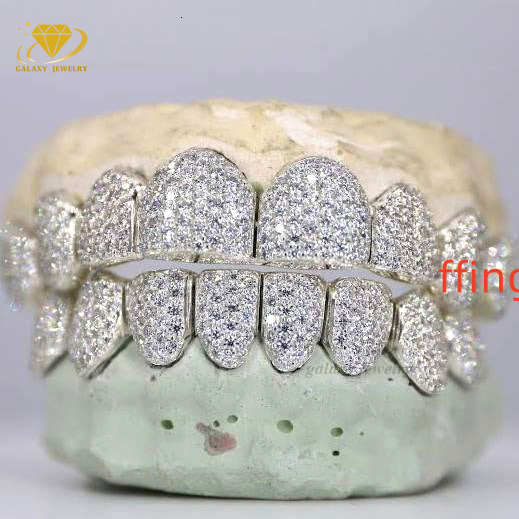 Perm Cut Moissanite Grillz Diamond Honeycomb Setting 925 Silver Custom Teeth Hiphop Iced Out VVS Moissanite Grillz Per Tooth