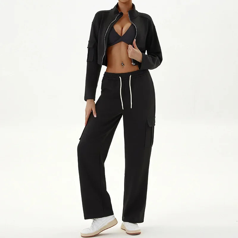 Autumn and Winter Women Fashion Casual Loosen Sports Suit with Zipper Long-Sleeve Sweatshirts Pants Suits Two Piece Set 250320