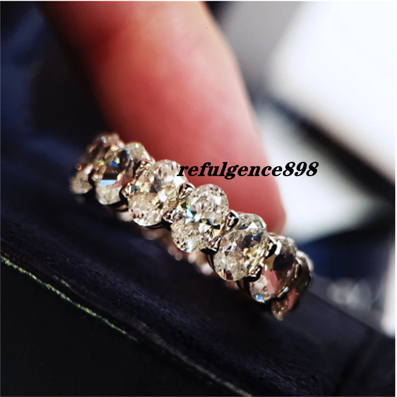 Eternity Oval cut Moissanite Diamond Ring 100% Original 925 sterling silver Engagement Wedding band Rings for Women Men Jewelry
