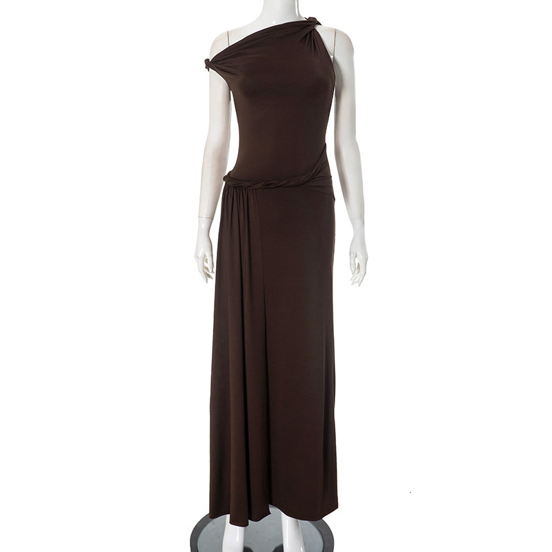2025S Fashion Designer Y DS Women S Autumn Winter Slant Neck Off Shoulder Twisted Waist Irregular Pleated Sexy Dress