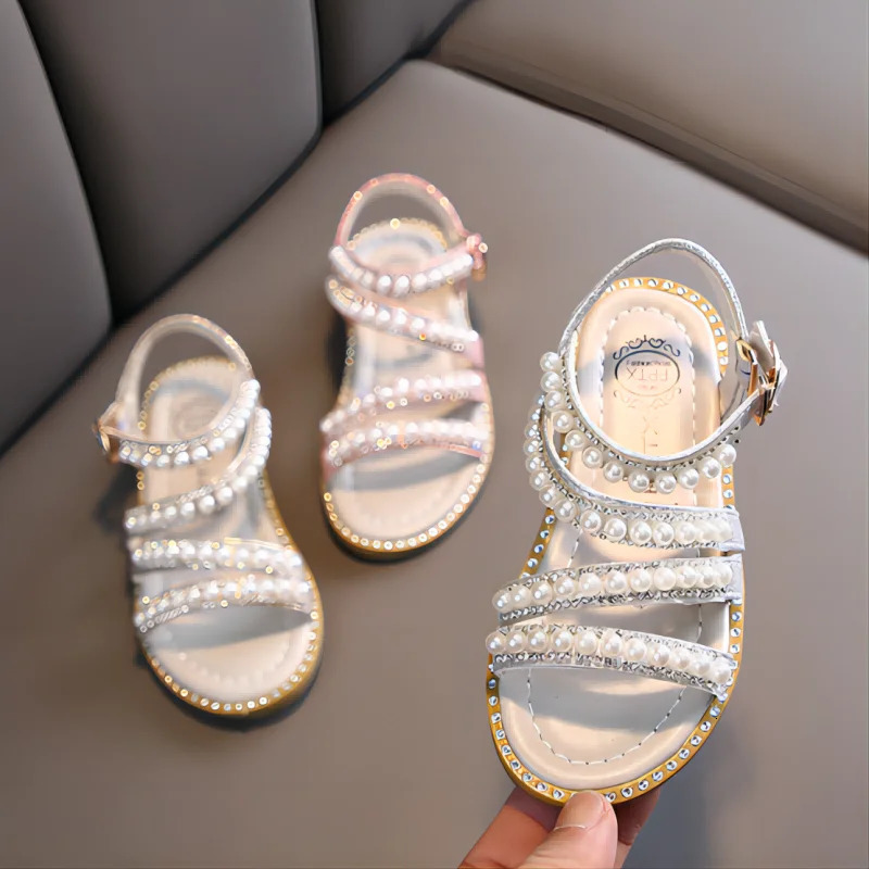 Girl Sandals Summer Fashion Kids Baby Girls Bling Rhinestone Princess Single Sandals For Little Big Girls Shoes 250326