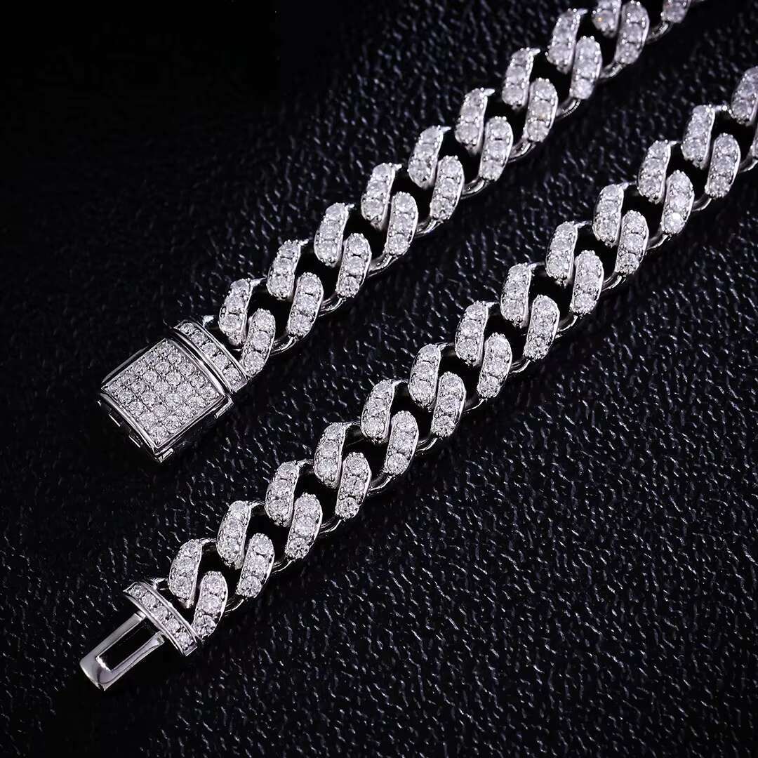 925 Silver Moissanite Cuban 6mm Silver with Moissanite 1 Row Stones Hip Hop Fine Jewellery Custom Necklace Gifts