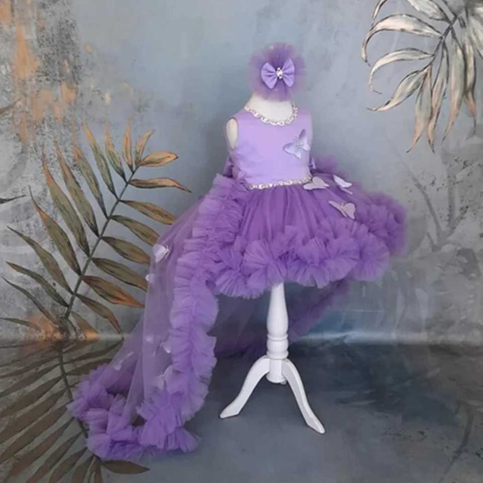 Fluffy girl pink baby dress with train flower girl dress bow cute childrens birthday dress Frist exchange W250326