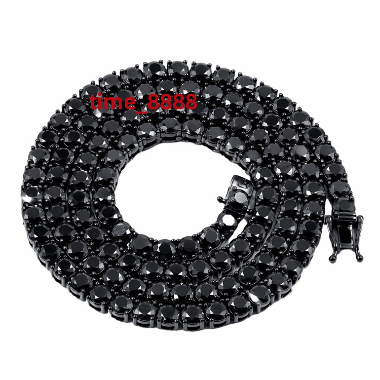Hiphop Jewelry 925 Sterling Black Gold Plated 4mm 5mm 6mm Black Moissanite Tennis Chain for Men Women
