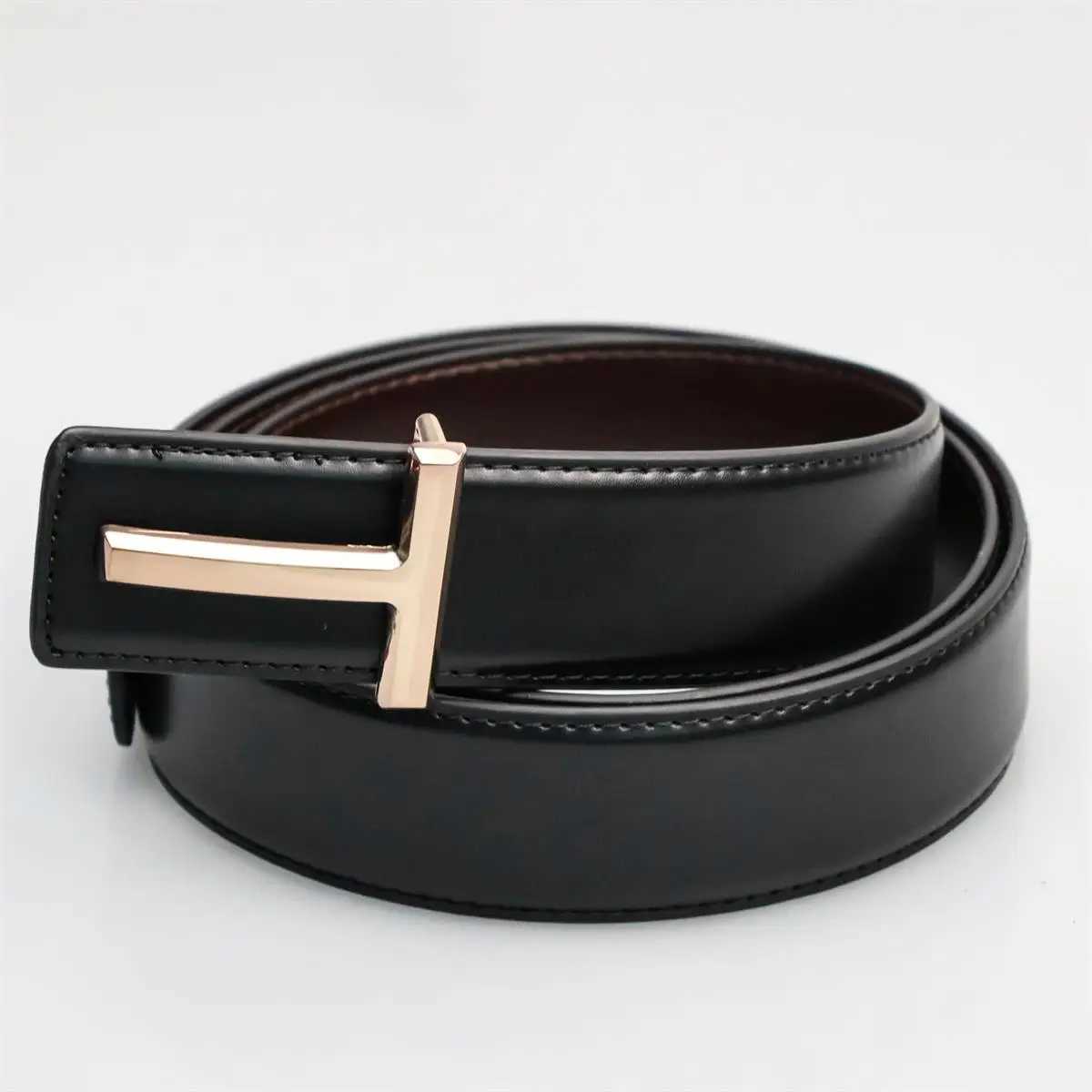 Business alloy letter buckle mens casual leather strap mens high-quality double-layer denim strap W250326