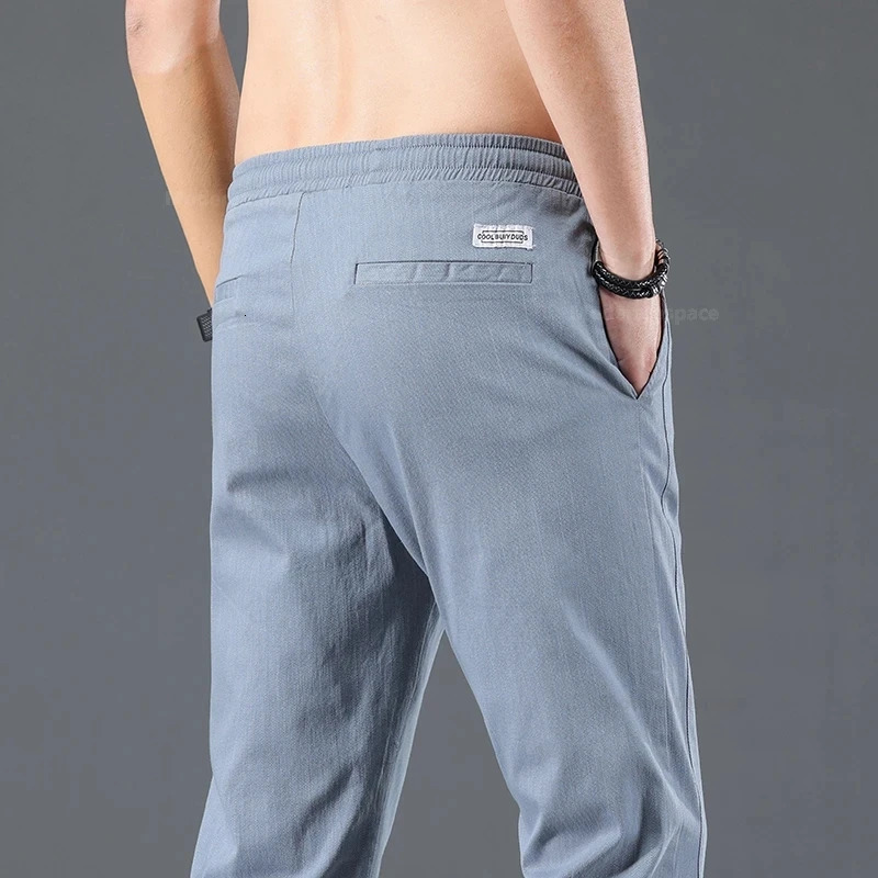 Summer thin cotton mens casual ultrathin pants soft and comfortable elastic folds durable brushed classic 250326