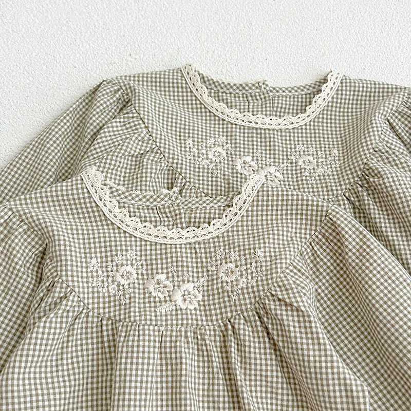 Autumn and Spring Baby Par Dress Long Sleeve Cotton Plaid Embroidery sisters Dress Childrens Princess Dress Baby Girls Pants W250326