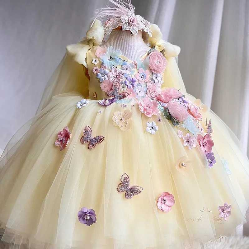 Luxury handmade butterfly violin ball celebration dress 2024 girl birthday party evening dress princess chiffon short skirt W250326