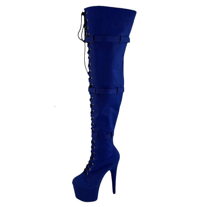 High Heel Cm Autumn Winter Blue Round Head Ultra Barrel Waterproof Platform Adhesive Solid Color One Size High Top Thin Heel Fashion Boots