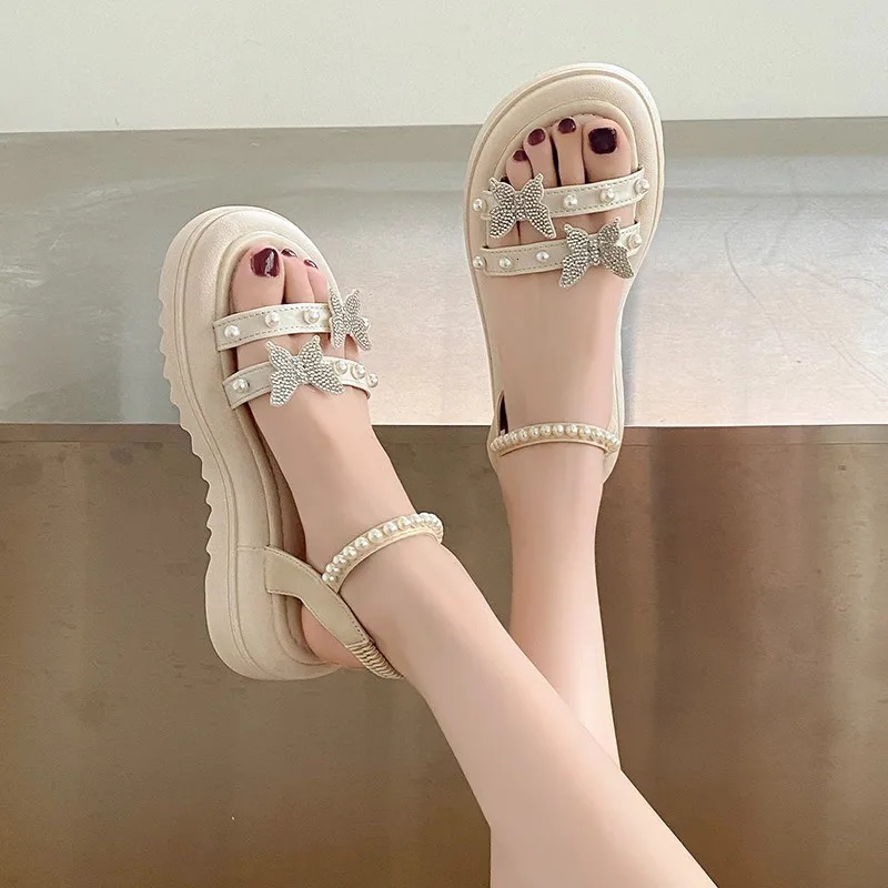 Womens Princess Shoe Bling Sandals Fashion Pearl Soft Bottom Female Dance Party Sparkly Beach 250317