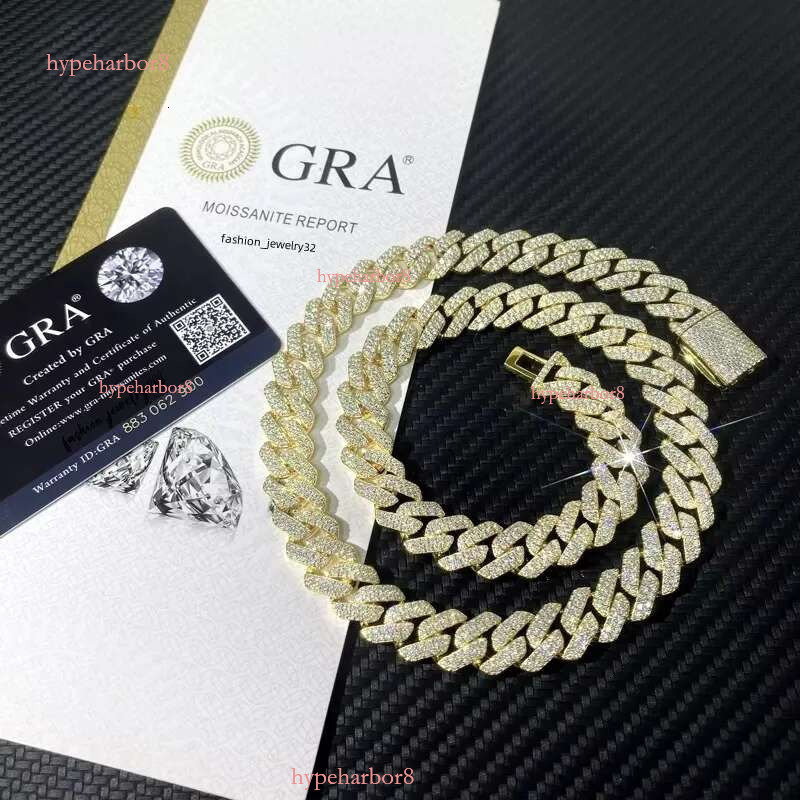 fashion Cuban chain bracelet designer necklace sterg sier GRA Certificate hip hop 15mm double row iced out moissanite chains dia cuban k with box