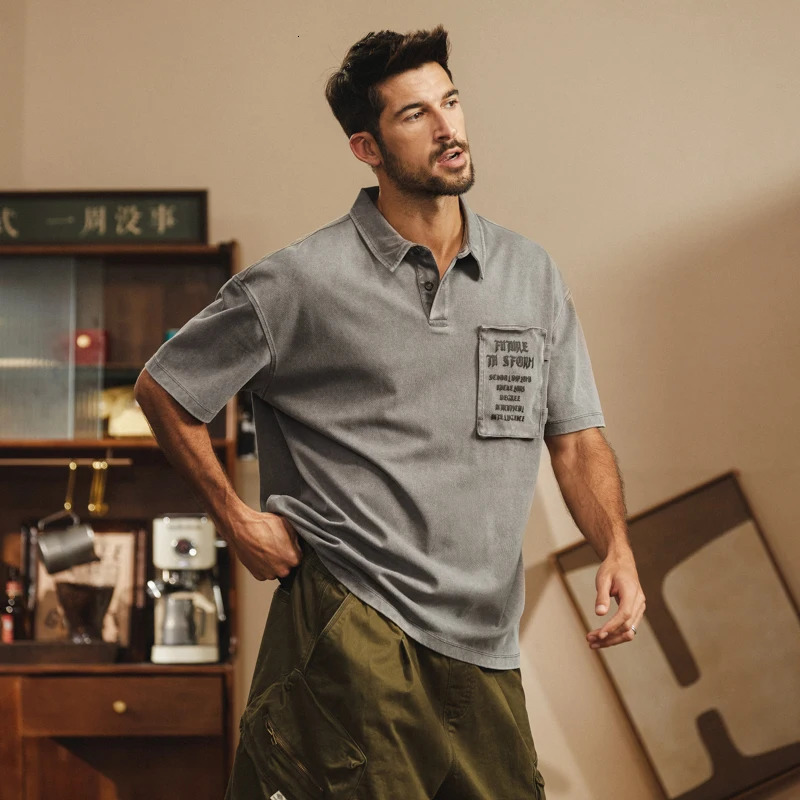 American mens workwear loose Tshirt summer breathable lapel polo fit suitable for fashionable and trendy casual tops 250326