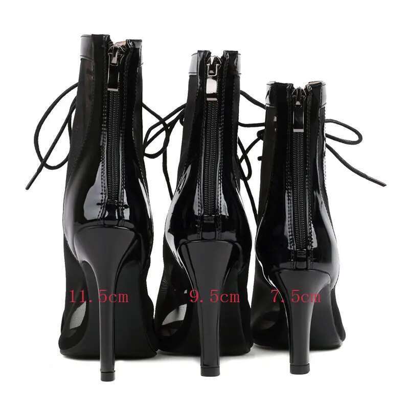 High Heel Sgesvier Lace Up Hollow Out Jazz Short Boots Breathable Mesh High Top Dance Shoes For Women Latin Dance