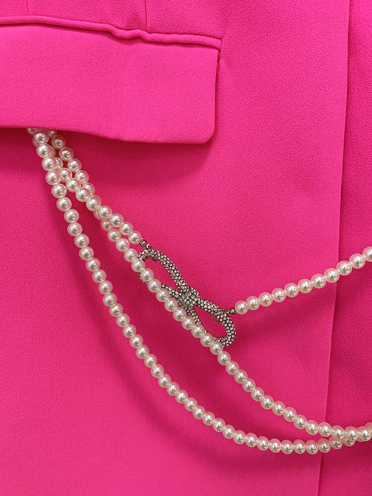 HIGH STREET Newest 2025 Designer Stylish Fashion Women's Pearls Chain Dias Beaded Hollow Out Bow Sleeve Blazer Dress