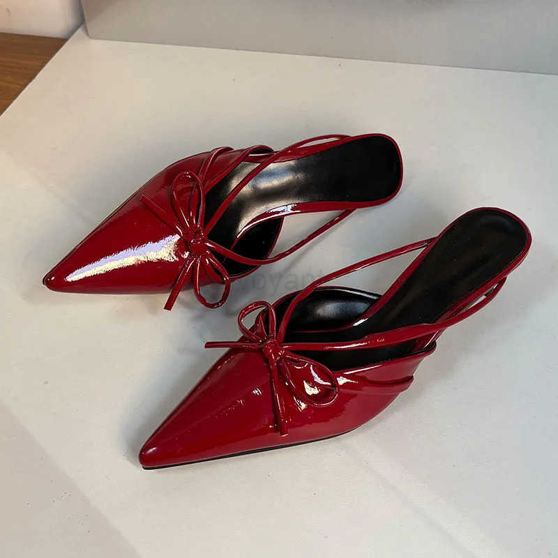 Low Heel Footwear Pumps Slides Shoes For Wen Mes Pointed Toe Ladies Heel Shoes 2025 Fashion -Knot Fem Slippers Z250326